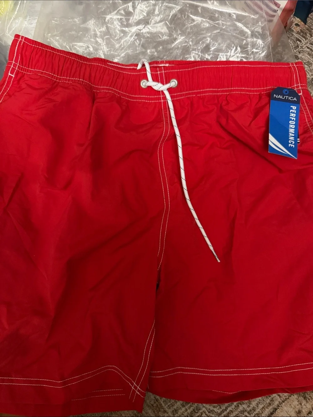 Nautica Men’s Bright Red Drawstring Swim Trunks